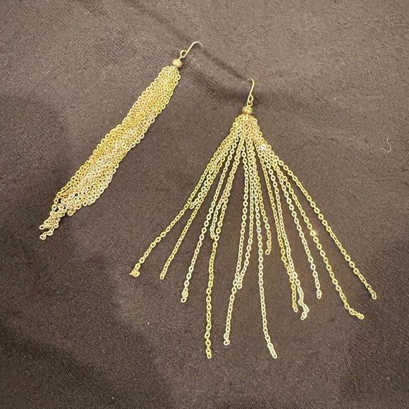 Delicate Gold and Silver Chain Link Tassel Earrings - Picture 2 of 4